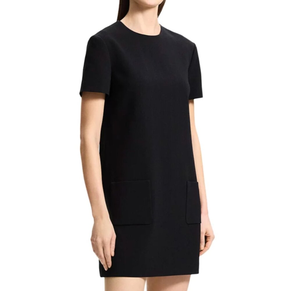 Theory Women's Short Sleeve Pocket Shift Dress - Black - Size 0